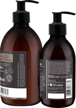 Zestaw Ryszard z Bieszczad: żel 500ml i szampon 300ml, widok od tyłu z listami składników i kodem EAN.