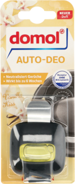 Domol Auto-Deo Vanilla Kiss, czarny odświeżacz powietrza do samochodu, w blistrze, neutralizuje zapachy.