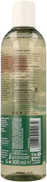 Tylna strona butelki szamponu tołpa z torfem, 300 ml, przezroczysta, z zielonym płynem i kodem kreskowym.