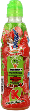 KUBUŚ ,niegazowany napój, marchew-jabłko-truskawka-limetka,lewa