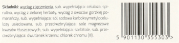 Tył opakowania Preparatu Młody Jęczmień: tekst składników oraz czarny kod kreskowy na jasnym tle.