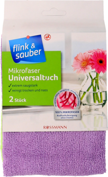 Fioletowa ścierka Rossmann Flink & sauber Mikrofaser Universaltuch, 2 szt., bardzo chłonna, przód.