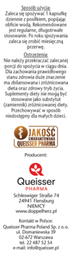 Tył opakowania Doppelherz aktiv Premium Lifting Complex z opisem użycia, ostrzeżeniami i danymi producenta.