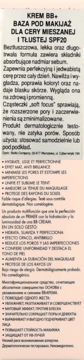 Etykieta Krem BB+ baza pod makijaż, SPF20, do cery mieszanej i tłustej. Widoczny polski opis produktu.