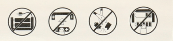 Cztery symbole zakazu: palenia, ładowania, uszkadzania mechanicznego i zanurzania baterii alkalicznych.