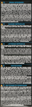 Tylna strona opakowania Garnier Olia z instrukcjami użycia i ostrzeżeniami, biały tekst na czarnym tle w 5 językach.