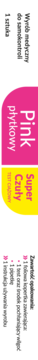 Płytkowy test ciążowy Pink Super Czuły. Różowo-żółta etykieta z pionowym napisem.