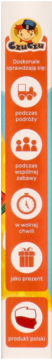 Pomarańczowy banner promocyjny gier logicznych GruGru dla dzieci 5+, z ikonami zastosowań i napisem 'produkt polski'.