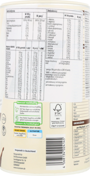 Tył opakowania WellMix Balance Vitalkost Koktail czekoladowy 500g z tabelą wartości odżywczych i składników.