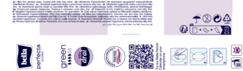 Opakowanie ultracienkich podpasek Bella Perfecta Silky Drai: napisy, instrukcje, logotypy, kod QR.