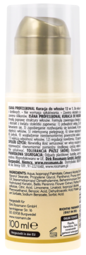 Tył złotej butelki ISANA PROFESSIONAL Kuracja 13w1 100ml, widoczny szczegółowy skład i polski opis produktu.