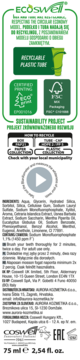 Tył opakowania pasty do zębów ECOSwell 75ml, z informacjami o recyklingu tubki, składzie i certyfikatach.