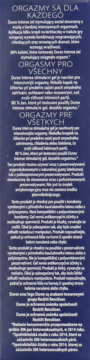 Niebieskie opakowanie żelu Durex Intense 10ml, widok z tyłu z opisem działania w trzech językach.