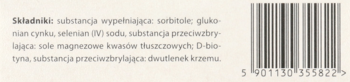 Tył opakowania Biotemax Duo z listą składników i kodem kreskowym 5901130355822, widok z bliska.