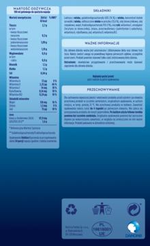 Tył opakowania Bebilon 5 Advance Pronutra, napoju mlecznego, z tabelą wartości odżywczych i listą składników.