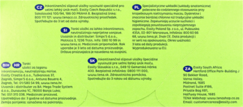 Jasnozielone opakowanie z danymi kontaktowymi i opisem specjalistycznych wkładek anatomicznych w kilku językach.