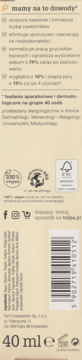 Tył opakowania kosmetyku tołpa 40 ml, beżowe tło, widoczne logo 100% vegan i FSC, oraz kod kreskowy 5902719410512.