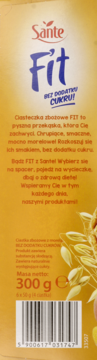 Tylny panel ciasteczek Sante Fit 300g bez cukru, z opisem PL i kodem kreskowym na żółtym tle.