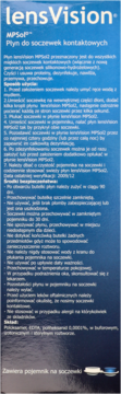Niebieskie opakowanie płynu lensVision MPSol2 do soczewek kontaktowych, z białym tekstem i ikoną pojemnika.