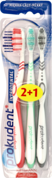 Zestaw 3 miękkich szczoteczek Prokudent Interdental w blistrze, 2+1 gratis, widok z przodu.