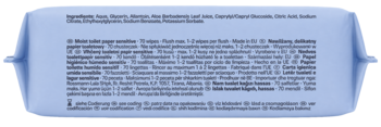 Tył niebieskiego opakowania produktu z listą składników widoczną na górze, z nieczytelnym, drobnym tekstem.