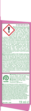 Tył Air Wick Elektryczny Białe Kwiaty, 75 dni, 5 intensywności. Różowa etykieta z tekstem i symbolem ostrzegawczym.