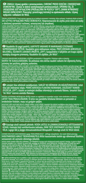 Zielona etykieta Air Wick z gęstym, białym tekstem instrukcji obsługi Freshmatic.