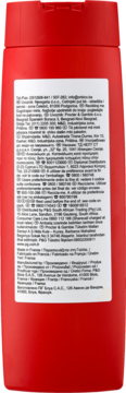 tył opakowania czerwonego żelu pod prysznic Old Spice Bearglove z białą etykietą i tekstem producenta.