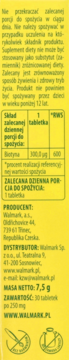 Tył opakowania suplementu diety Walmark Biotyna 300 µg, żółte tło, widoczne informacje o dawkowaniu i producencie.