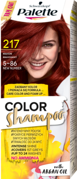 Schwarzkopf Palette Color Shampoo 217 Mahoń z olejkiem arganowym, bez amoniaku, opakowanie, widok z przodu.