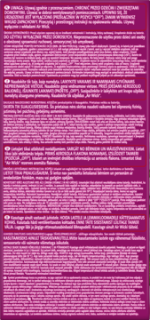 Tył opakowania Air Wick Freshmatic Księżycowa Lilia Otulona Satyną. Różowe tło z białym tekstem, instrukcje i ostrzeżenia.