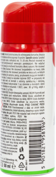 Tył VACO Spray MAX, aerozol na komary, kleszcze, meszki. Czerwono-biała butelka 50ml z etykietą.