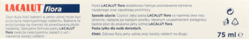 Opakowanie pasty Lacalut flora z czerwonym logo i niebieskim napisem "flora", polski opis produktu, 75 ml.