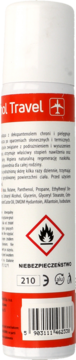 Tył białej puszki pianki regenerującej z dekspantenolem, z ikoną podróży, symbolem zagrożenia i kodem kreskowym.