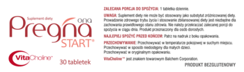 Białe opakowanie suplementu Pregna START® Ona dla kobiet planujących ciążę, 30 tabletek, z czerwonym logo.