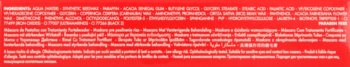 Tylna strona opakowania tuszu Vamp! All in One, czerwone tło z niewyraźnym białym tekstem informacyjnym.