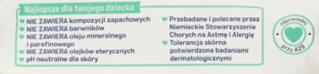 Opakowanie delikatnych chusteczek: bez zapachu, barwników, olejów mineralnych, eterycznych. pH neutralne. Testowane dermat.