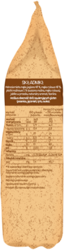 Tył beżowej torebki Bobovita porcja zbóż z polską etykietą składników i tabelą odżywczą.