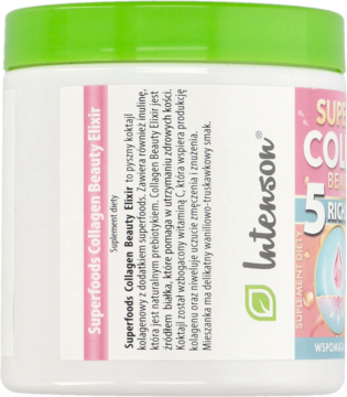 INTENSON Superfoods Collagen Beauty Elixir ,koktajl kolagenowy, Anti-Age, efekt odmładzający, piękna skóra,lewa