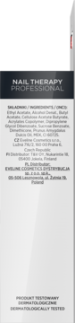 Tył opakowania NAIL THERAPY PROFESSIONAL z listą składników, dystrybucją, i informacją 'dermatologicznie testowany'.