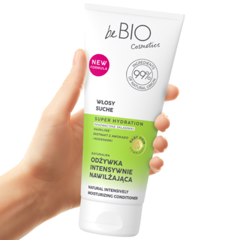 BEBIO COSMETICS Super Hydration ,odżywka do włosów suchych, intensywnie nawilżająca,lewa