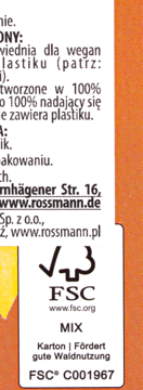 Tylna etykieta Isana szamponu w kostce: biała nalepka FSC MIX z numerem C001967 na kartonowym opakowaniu.