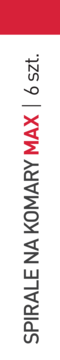 Pionowy napis: 'SPIRALE NA KOMARY MAX | 6 szt.' w kolorach czarnym i czerwonym, na białym tle pod czerwonym pasem.