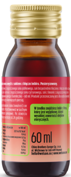 WELSOM Ginger Shot ,napój typu shot, Imbir i Limonka,lewa