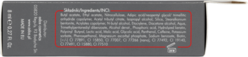 Tył opakowania lakieru z odżywką Art de Lautrec Business Line, widok na listę składników w czerwonej ramce.