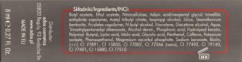 Tył ciemnoszarego opakowania lakieru Art de Lautrec Business Line z odżywką, lista składników.