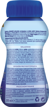 Tył butelki Bebilon 2 (200 ml) z odżywką dla niemowląt, widoczny szczegółowy skład i instrukcje po polsku.