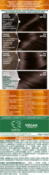Garnier Nutrisse Cream – reklamowa strona pokazująca efekty koloryzacji, pokrycie siwych włosów i certyfikaty wegańskie.