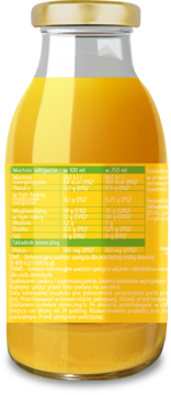 tył butelki Smoothie RELAX z pomarańczowym płynem i polską etykietą wartości odżywczych.