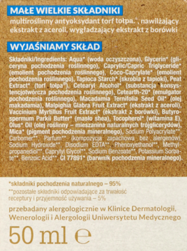 Tył opakowania produktu Tołpa: szczegółowa lista składników i objętość 50 ml. Widoczne "WYJAŚNIAMY SKŁAD".